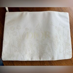 Dior GWP Beige large canvas embossed pouch. Comes packaged in holiday box. NEW.